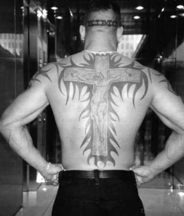 Full Back Cross Tattoo For Men
