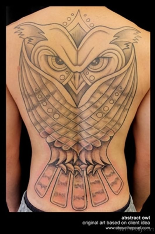Funky Owl Tattoo On Back