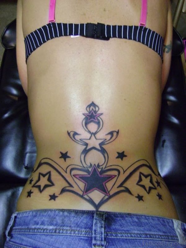 Funky Stars Tattoo On Lower Back