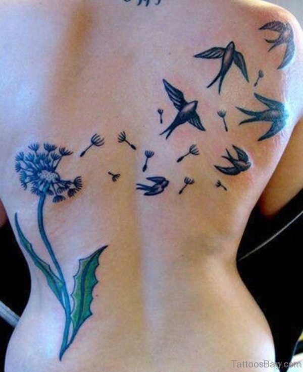 Funky Swallow Tattoo On Back