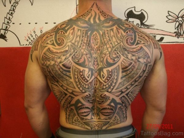 Funky Tribal Tattoo On Full Back