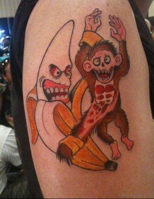 Funny Monkey With Banana Tattoo