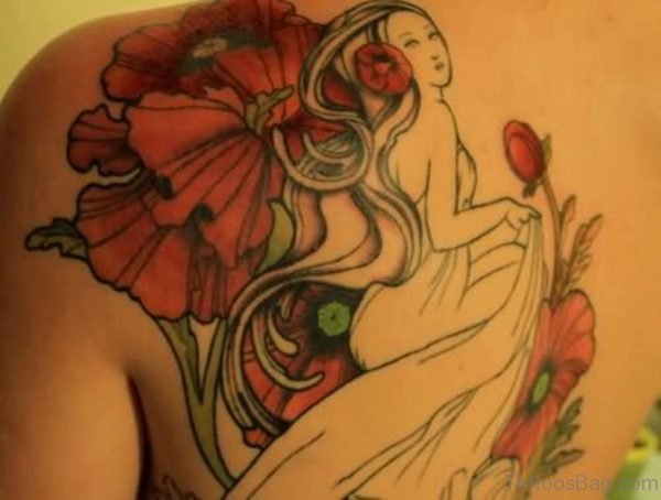 Geisha Girl And Poppy Tattoo