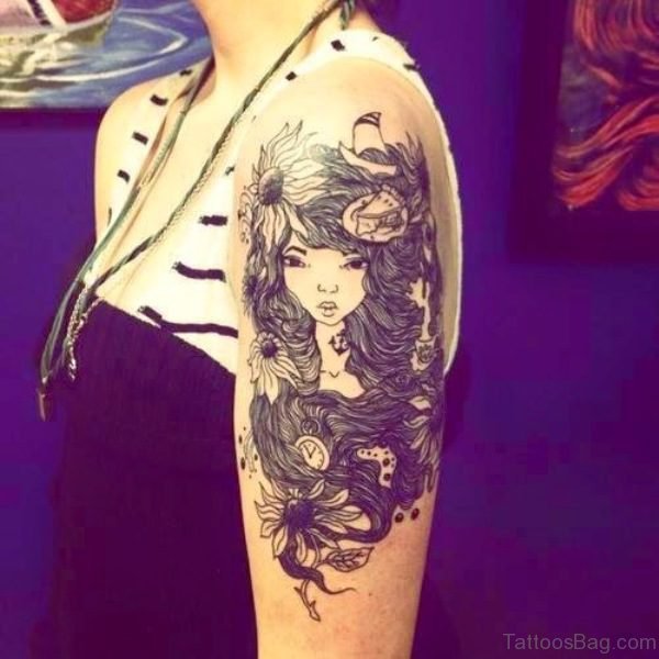 Girl Tattoo On Shoulder