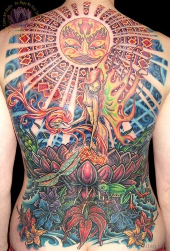 God And Flower Tattoo On Back