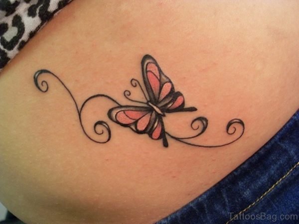 Graceful Butterfly Tattoo On Lower Back