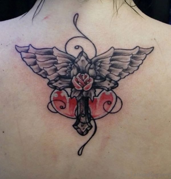 Graceful Cross Wings Tattoo