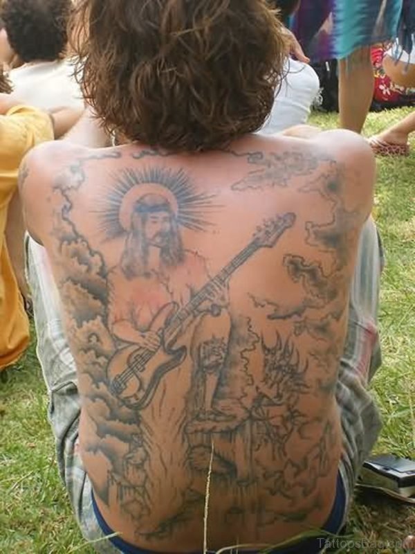 Graceful  Jesus Tattoo On Back