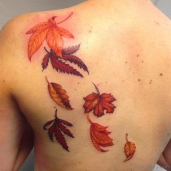 Graceful Leaf Tattoo On Back
