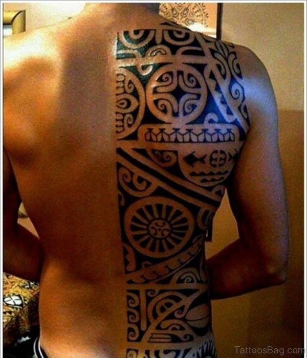 Graceful Tribal Tattoo On  Back