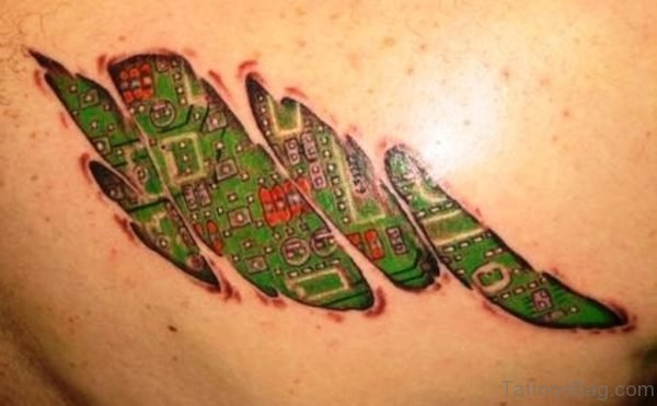 Green Biomechanical Tattoo On Back