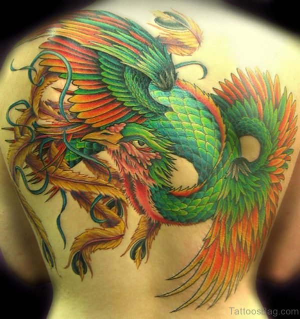 Green Color Phoenix Tattoo Design 