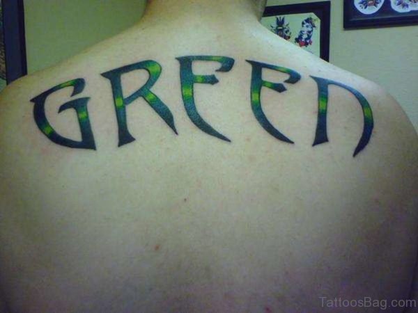 Green Ink Name Tattoo