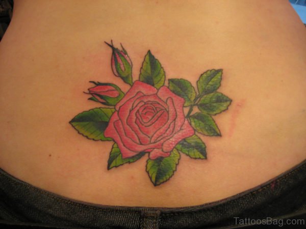 Green Leaf And Rose Tattoo