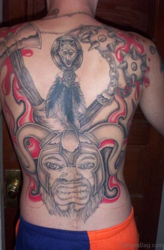 Grey And Pink Ink Viking Tattoo