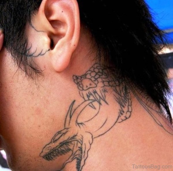 Grey Dragon Neck Tattoo