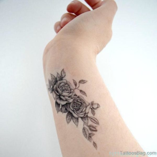 Grey Flower Tattoo Design On Wrist