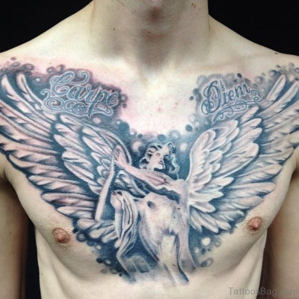 Grey Ink Angel Tattoo Design