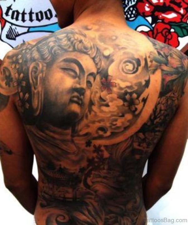 Grey Ink Buddhist Tattoo