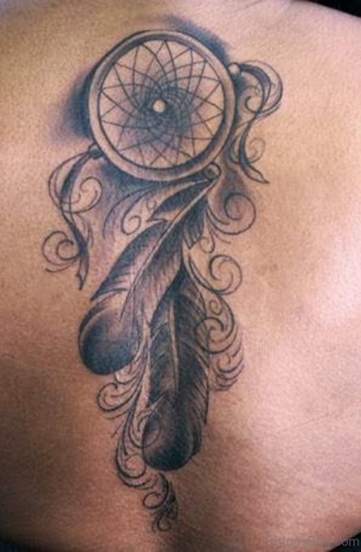 Grey Ink Dreamcatcher Tattoo
