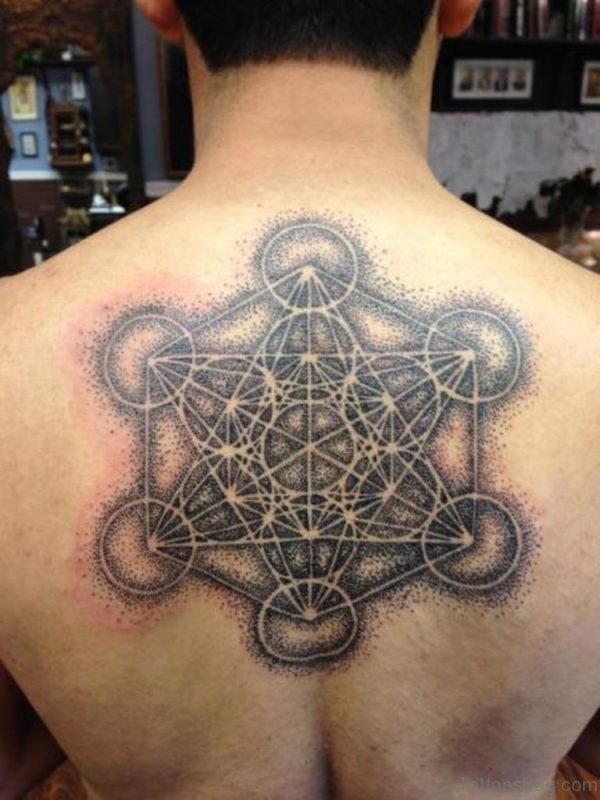 Grey Ink Geometric Tattoo On Back