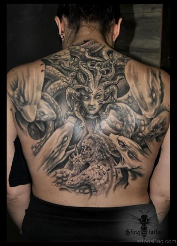 Grey Ink Medusa Tattoo Design