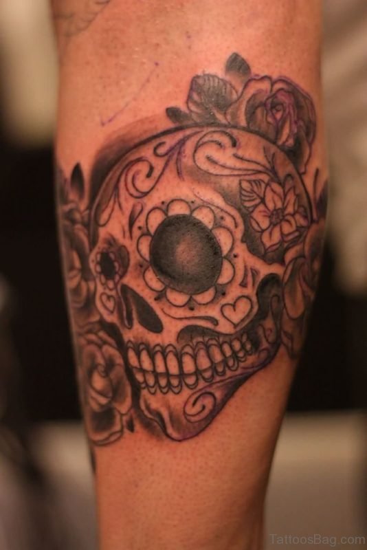 Grey Ink Mexican Skull Tattoo