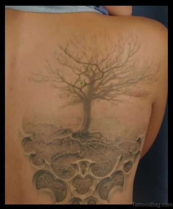 Grey Ink Tree Tattoo