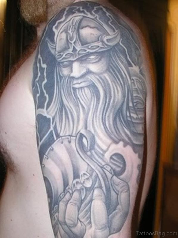 Grey Ink Viking Tattoo