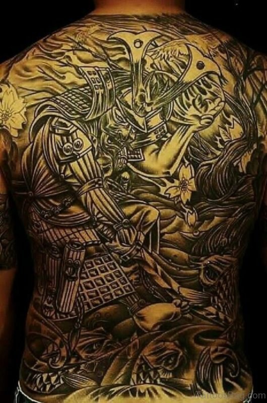 Grey Japanese Samurai Tattoo