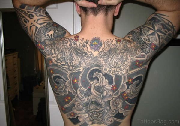 Grey Japanese Tattoo On Back