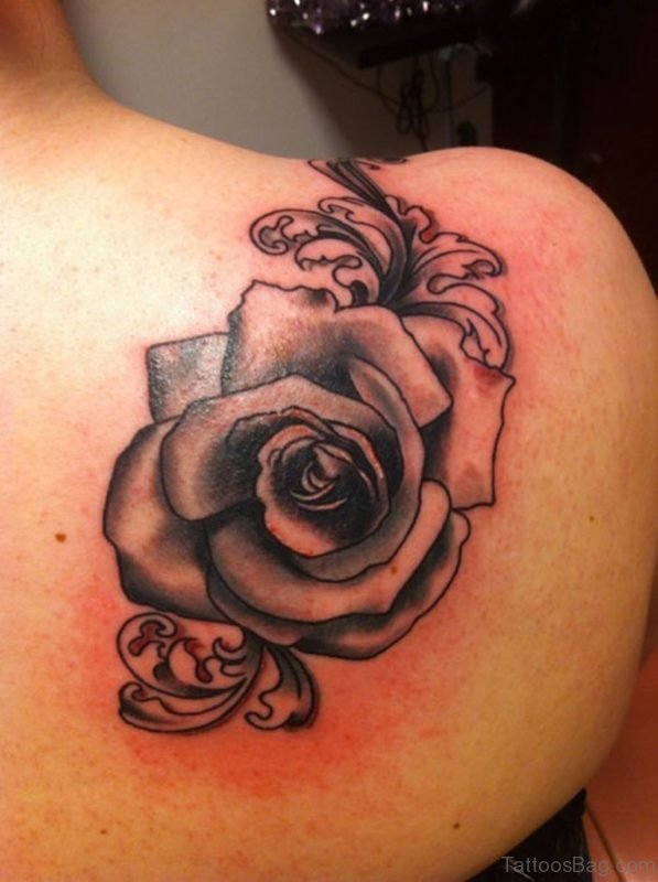 Grey Rose Tattoo On Back