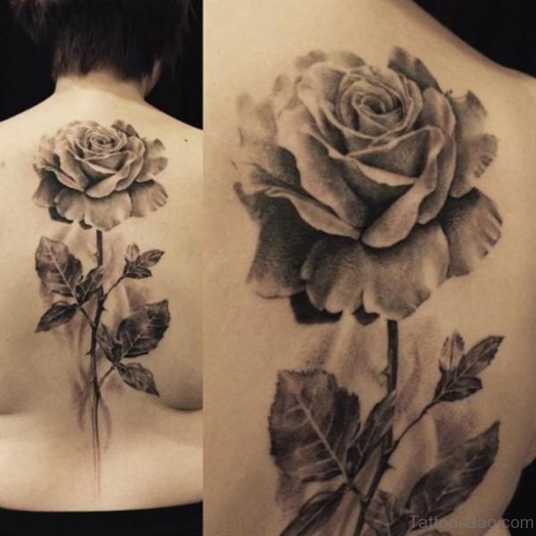 Grey Rose Tattoo On Back