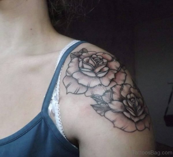 Grey Rose Tattoo On Left Shoulder