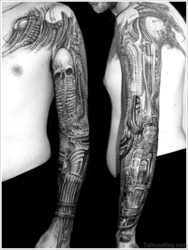 Grey Skull Mechanical  Tattoo