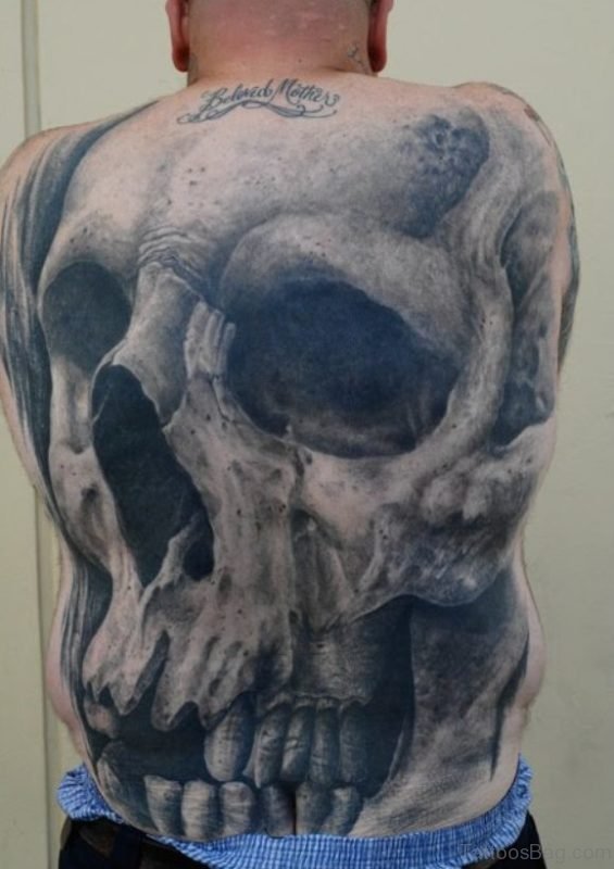 Grey Skull Tattoo On Back