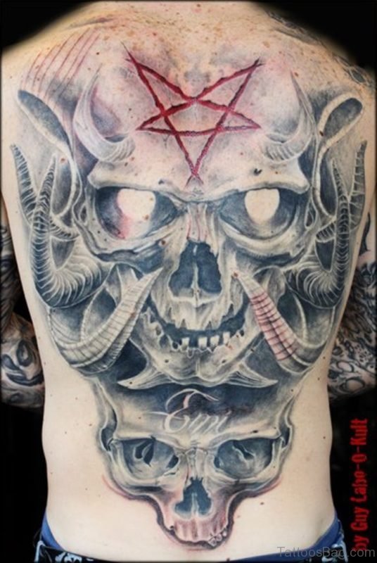 Grey Skull Tattoo On Back