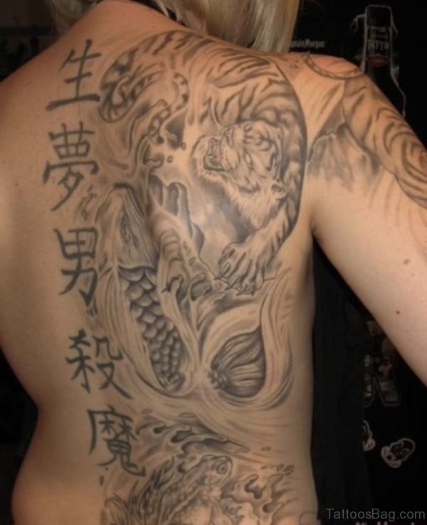 Grey Tiger Tattoo On Back
