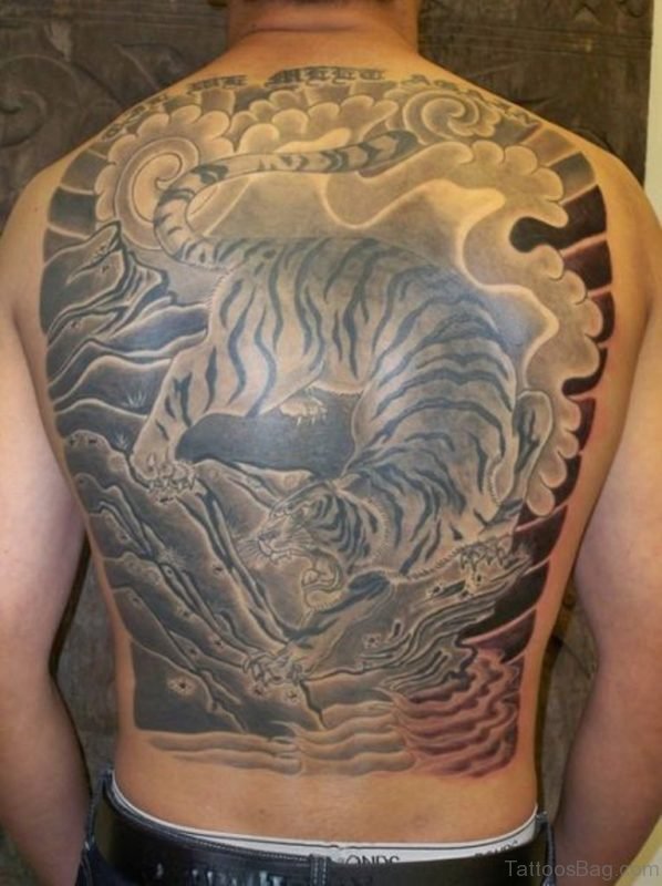Grey Tiger Tattoo On Back