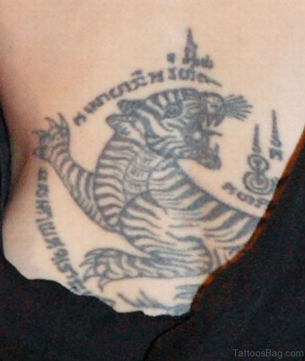 Grey Tiger Tattoo On Lower Back