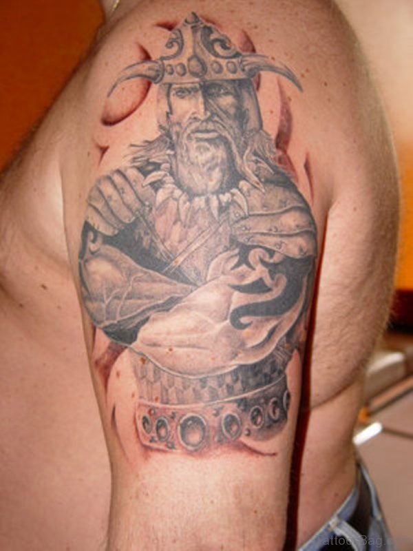 Grey Viking Shoulder Tattoo Design