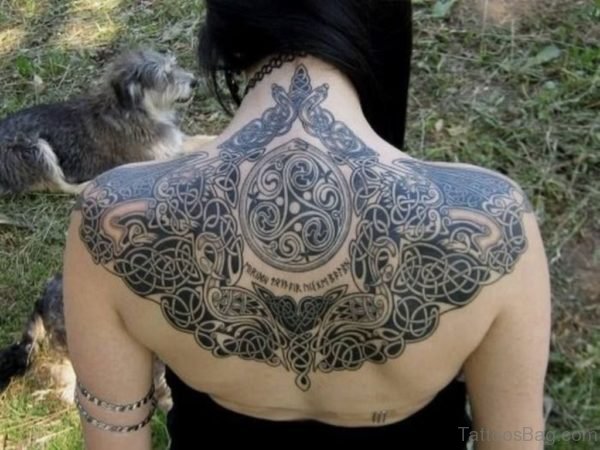 Grey Viking Tattoo On Back