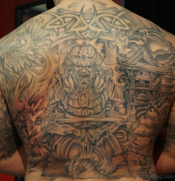 Grey Warrior Tattoo On Back
