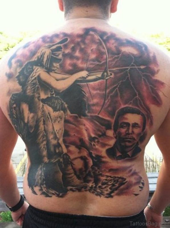 Grey Warrior Tattoo Design On Back
