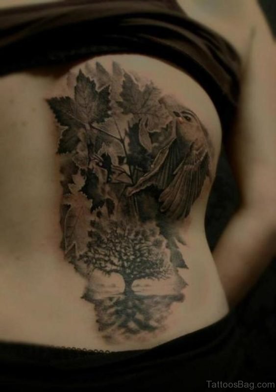 Grey leaf Tattoo On Lower Back
