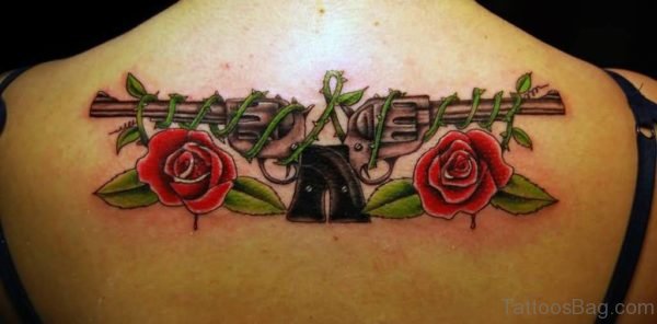Gun  And  Roses Tattoo On Upper Back