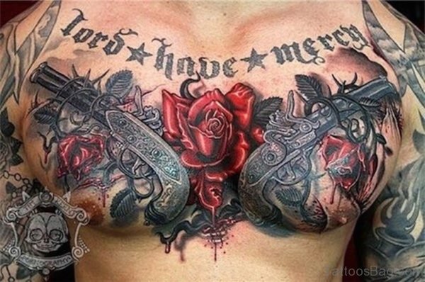 Gun Tattoo On Chest