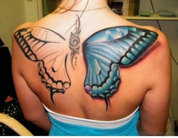 Half Colored Butterfly Tattoo