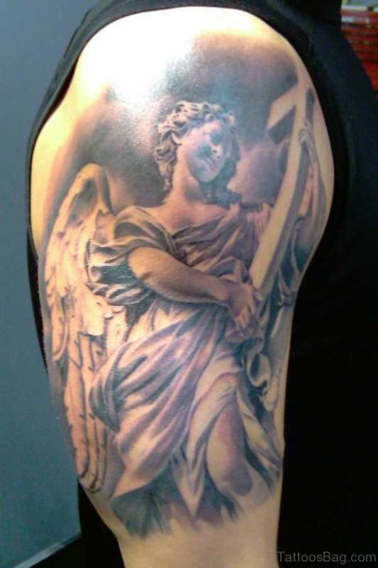 Half Sleeves Angel Shoulder Tattoo