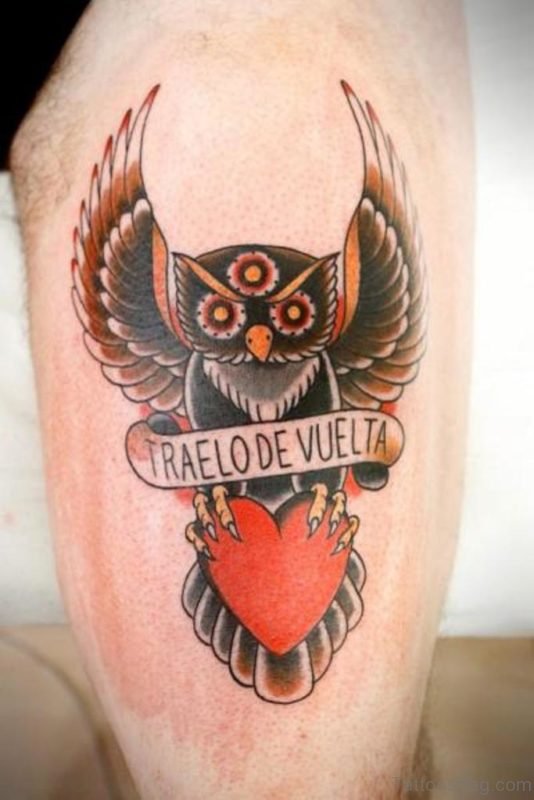 Heart And Owl Tattoo